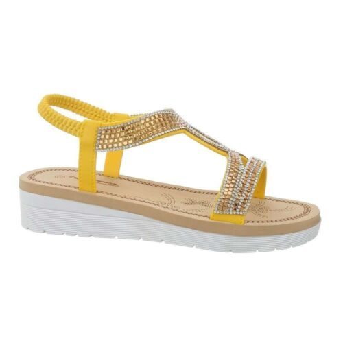 Dámske sandále nízke letné s kamienkami 1092SW yellow