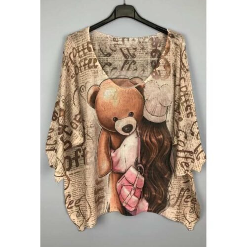 ITALY tunika bluzka casual print Vneck 21012lucky fashion