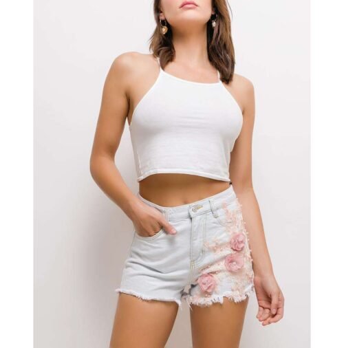 Dámske rifle šortky kraťasy 3Dflowers Fashion 1909PFlili denim jeans
