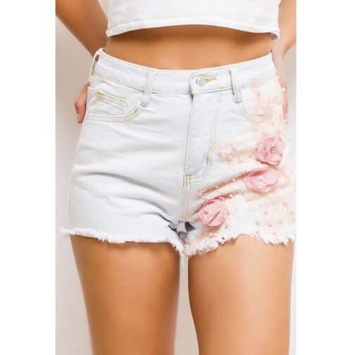 Dámske rifle šortky kraťasy 3Dflowers Fashion 1909PFlili denim jeans - Image 4