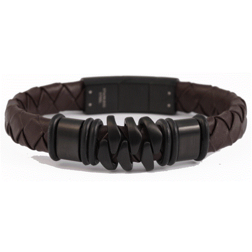 Kožený unisex pansky náramok Darrel oceľ 1650SG170 2 farby - Image 2
