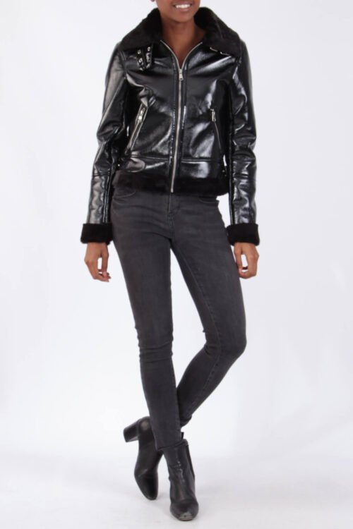 Dámska kožená bunda Biker lakovaná krátka 8579softy - Image 8