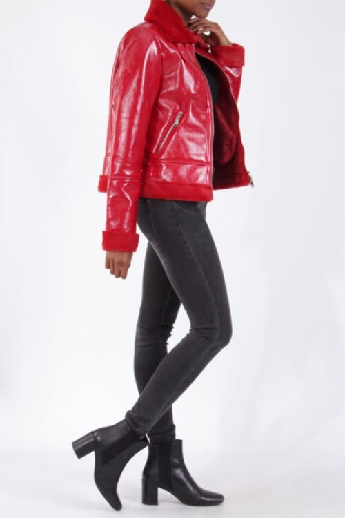 Dámska kožená bunda Biker lakovaná krátka 8579softy - Image 3