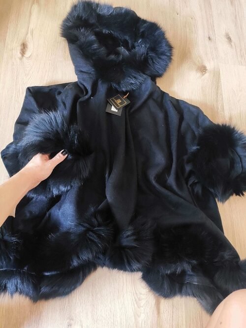 France líška Dámske poncho FOX kapucňa HM17-55Poceane black - Image 4