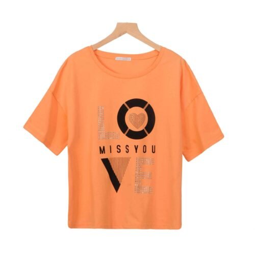 Dámske tričko s potlačou flared pohodlne 2323SW orange white