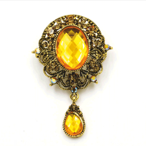 Brošňa Vintage bride elegant fashion A160 crystal yellow