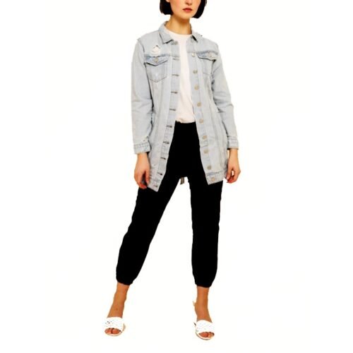 Dámska rifľová bunda Jeans dlhá 798SW light blue ripped