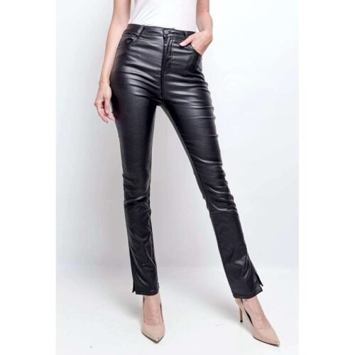 Dámske nohavice kožené koženka slim 686SW black