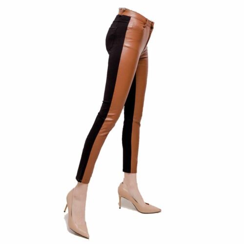 Dámske fake leather nohavice fashion skinny 595PF brown black