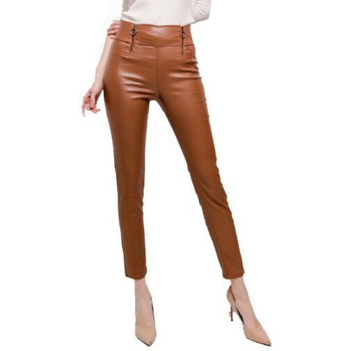Dámske leginy nohavice kožené koženka slim 568SW brown