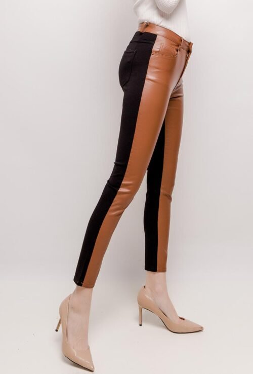 Dámske fake leather nohavice fashion skinny 595PF brown black - Image 4
