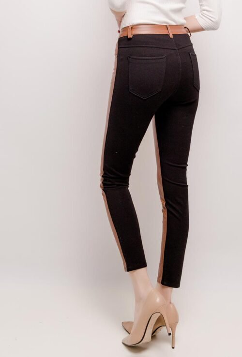 Dámske fake leather nohavice fashion skinny 595PF brown black - Image 3