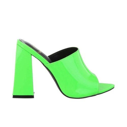 Dámske šľapky neonove letné na podpätku lakovane 3318 greenlime