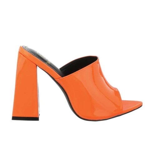 Dámske šľapky neonove letné na podpätku lakovane 3318 pinkorange - Image 5