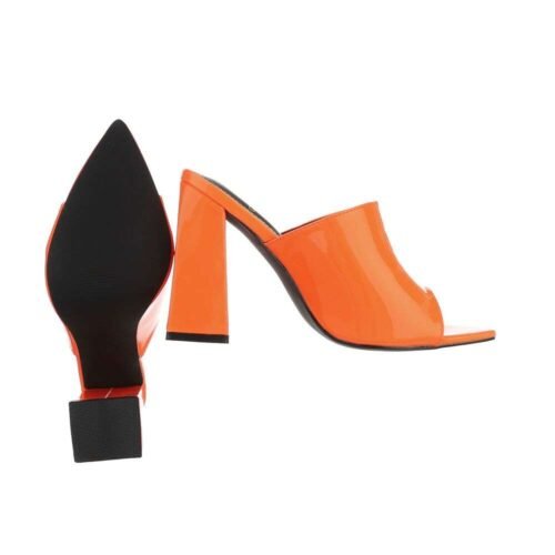 Dámske šľapky neonove letné na podpätku lakovane 3318 pinkorange - Image 6
