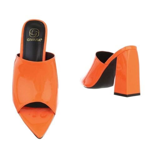 Dámske šľapky neonove letné na podpätku lakovane 3318 pinkorange - Image 2
