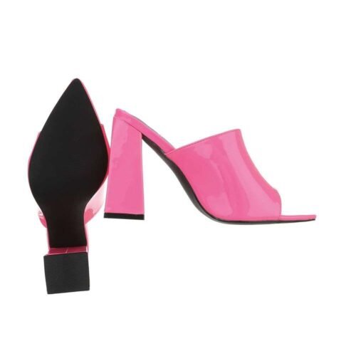 Dámske šľapky neonove letné na podpätku lakovane 3318 pinkorange - Image 3
