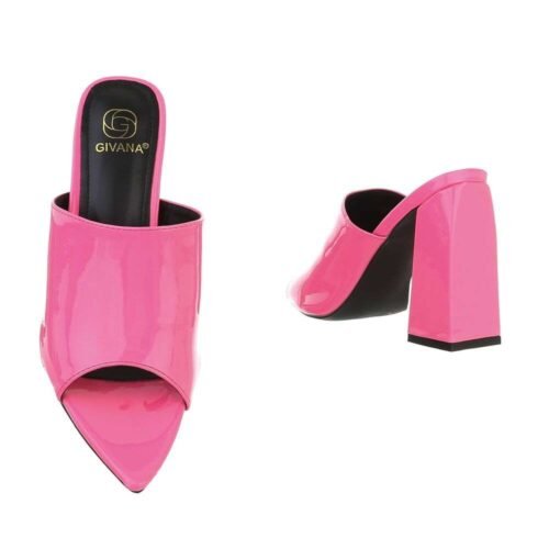 Dámske šľapky neonove letné na podpätku lakovane 3318 pinkorange - Image 4