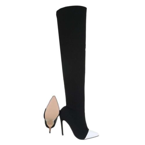 Dámske čižmy nad kolená flexi fashion p-73SW čiernobiele - Image 3