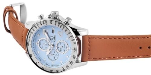 Hodinky pánske PIERRINI oceľ kožené chronograf SG500 blue - Image 4