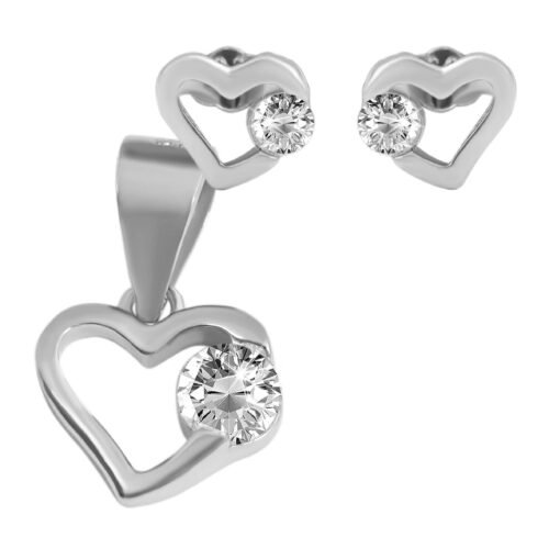 STRIEBRO Set Privesok Nausnice Srdce Love 5360004 crystal