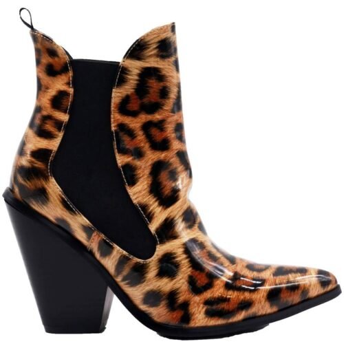 Dámske cowboy topánky členkové leopard lakovane