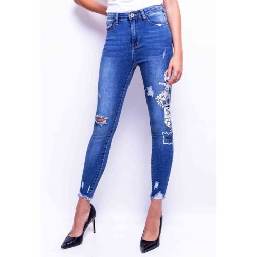 Úzke rifle s printom jeans fashion skinny 279 denim blue