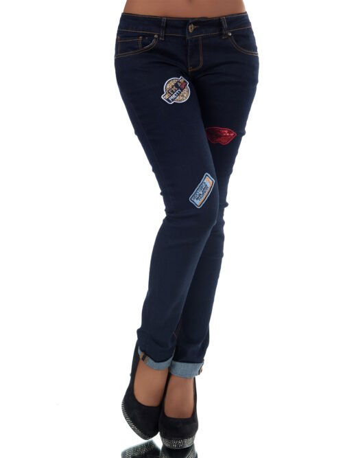 Dámske jeansy nášivky flittre dark blue 9221 - Image 5