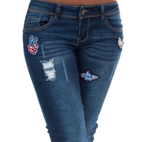 Dámske jeansy rifle patches slim bootcut 9223 denim blue