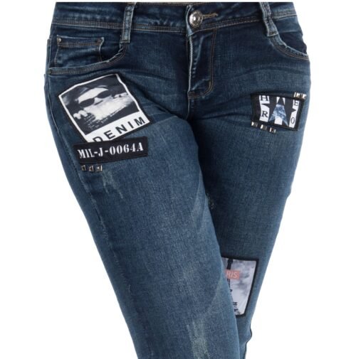 Dámske jeansy nášivky dark blue 9229