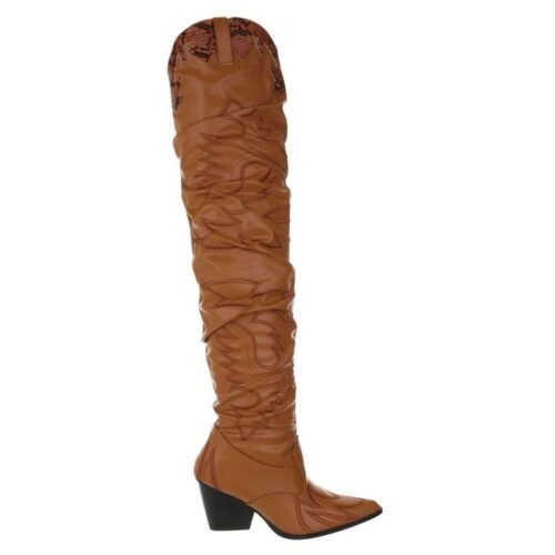 Dámske čižmy nad kolená western fashion zimné 109SW camel
