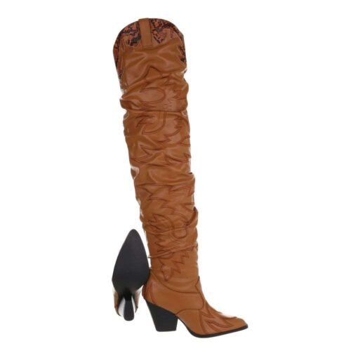 Dámske čižmy nad kolená western fashion zimné 109SW camel - Image 3