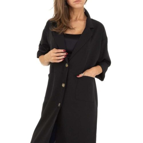 Dámsky plášť prechodný cardigan jarný oversize 93025SW čierny - Image 3