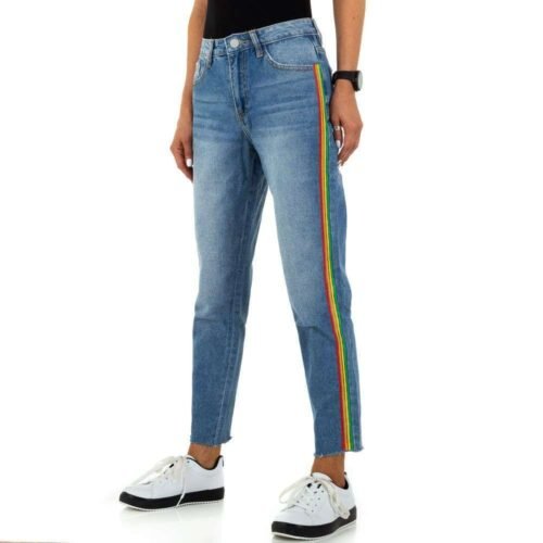 Dámske rifle Boyfriend rovný strih prúžky 1130SW denim blue