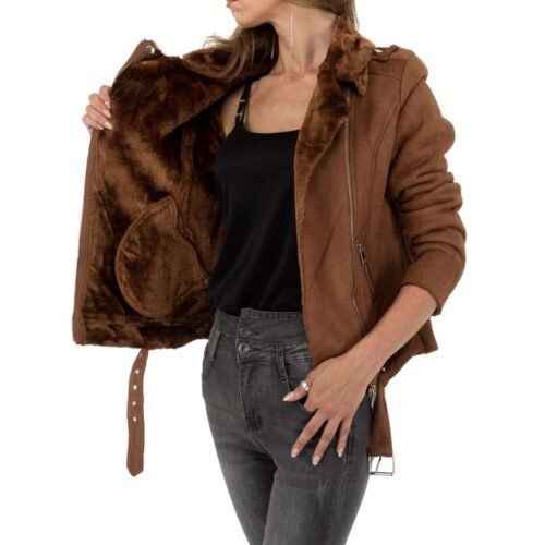 Dámska prechodna bunda velour kožušina 18046SW kratka brown - Image 2