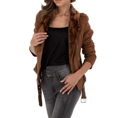 Dámska prechodna bunda velour kožušina 18046SW kratka brown