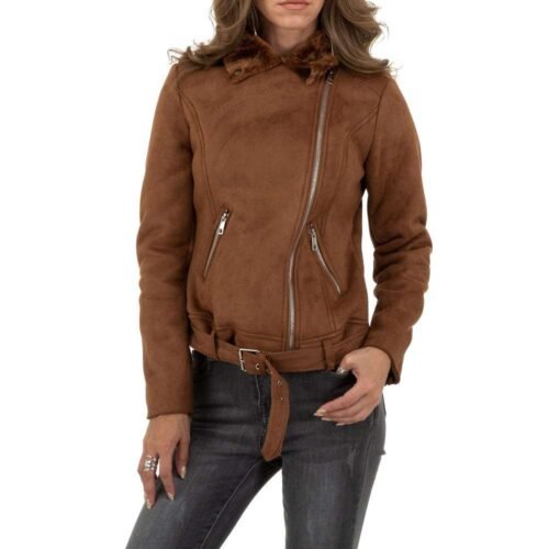 Dámska prechodna bunda velour kožušina 18046SW kratka brown - Image 5