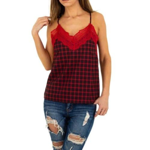 Dámsky top basic oversize print čipka 1089SW800 káro červená