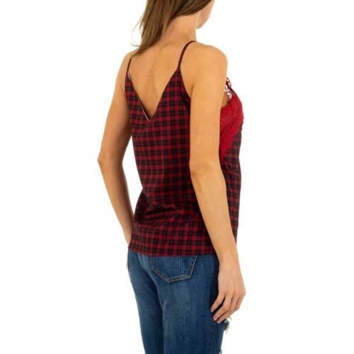 Dámsky top basic oversize print čipka 1089SW800 káro červená - Image 3