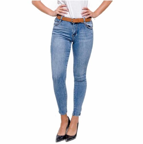 Dámske skinny rifle s opaskom fashion slim 123SW denim