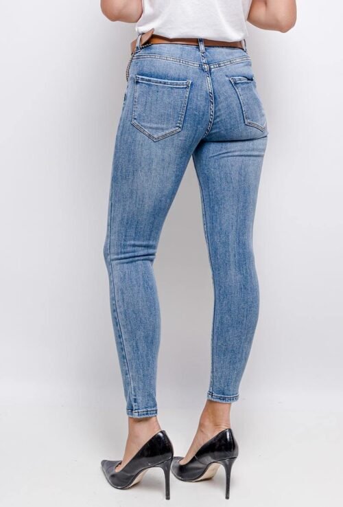 Dámske skinny rifle s opaskom fashion slim 123SW denim - Image 2