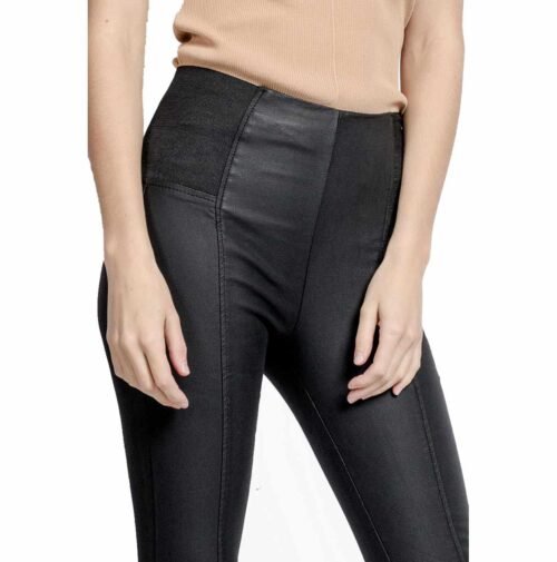 Dámske legíny na gumu kožené koženka 658SW black