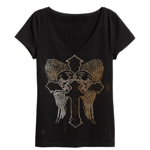 mB tričko dámske Cross Heart Wings crystal