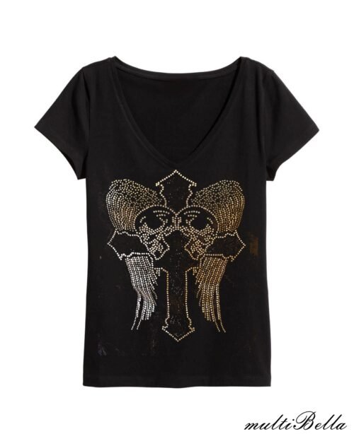 mB tričko dámske Cross Heart Wings crystal