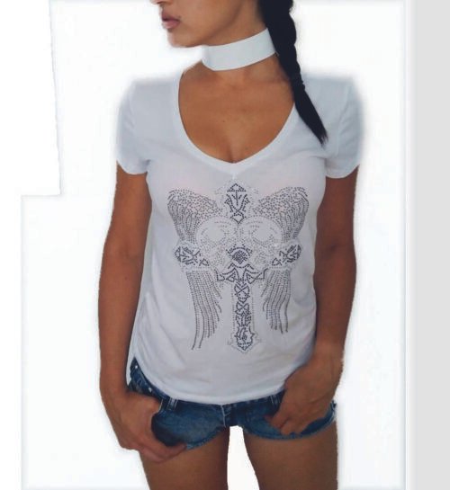 mB tričko dámske Cross Heart Wings crystal - Image 5
