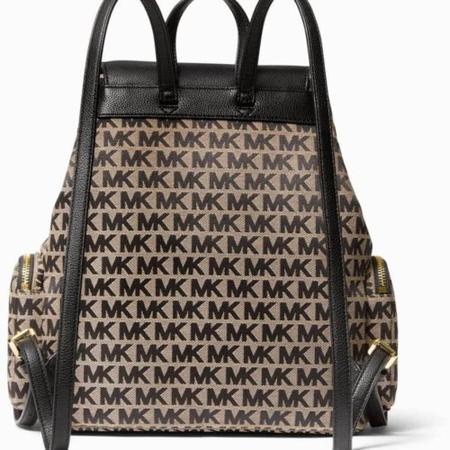 michael kors abbey large flap cargo signature pvc jacquard leather backpackbeigeblack2 1