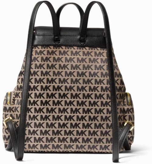 michael kors abbey large flap cargo signature pvc jacquard leather backpackbeigeblack2 1