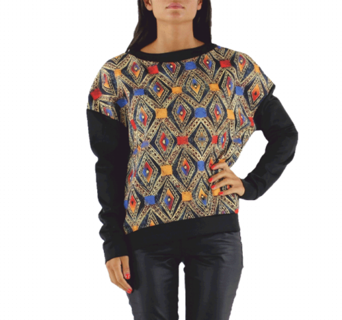 Dámska mikina tricko casual print 115818zeli black multicolor
