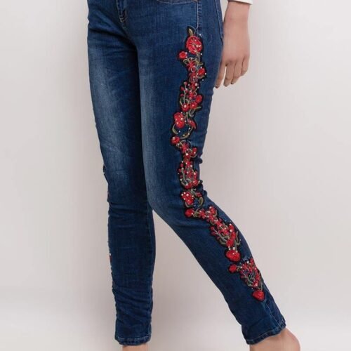 Alternative view of Dámske rifle skinny flower girl fashion 9698SW dark blue
