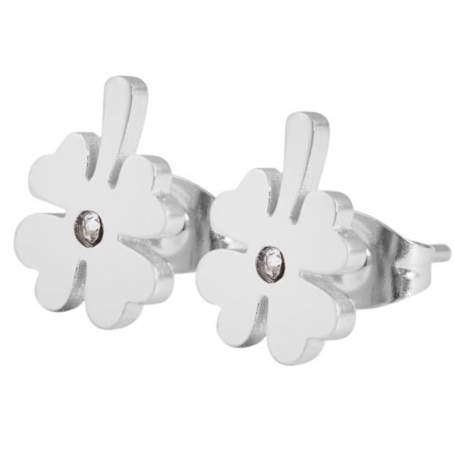 Náušnice oceľ Štvorlístok mini crystal SG120 strieborné